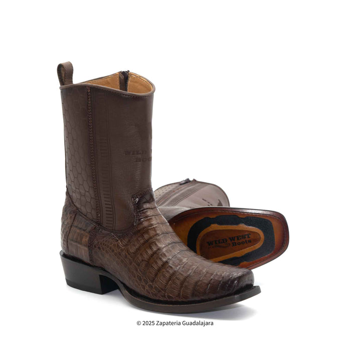 7 TOE CAIMAN BELLY FADED BROWN ZIPPER COWBOY BOOT -258BI8216