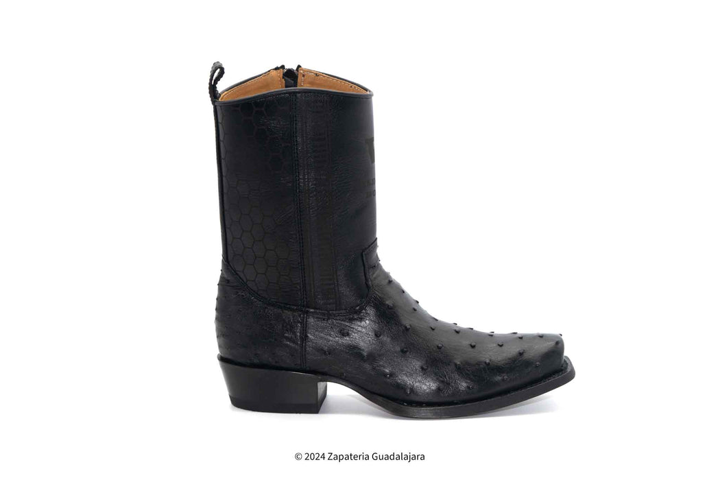 7 TOE FULL QUILL OSTRICH BLACK ZIPPER COWBOY BOOT -258BI0305