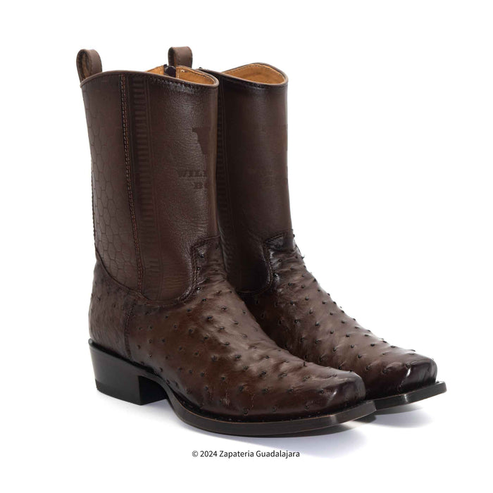 7 TOE FULL QUILL OSTRICH FADED BROWN ZIPPER COWBOY BOOT -258BI0316