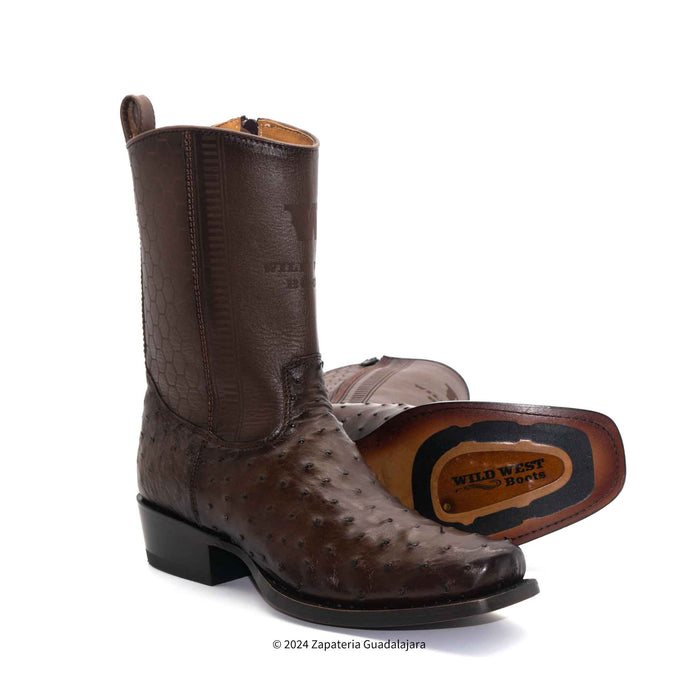 7 TOE FULL QUILL OSTRICH FADED BROWN ZIPPER COWBOY BOOT -258BI0316