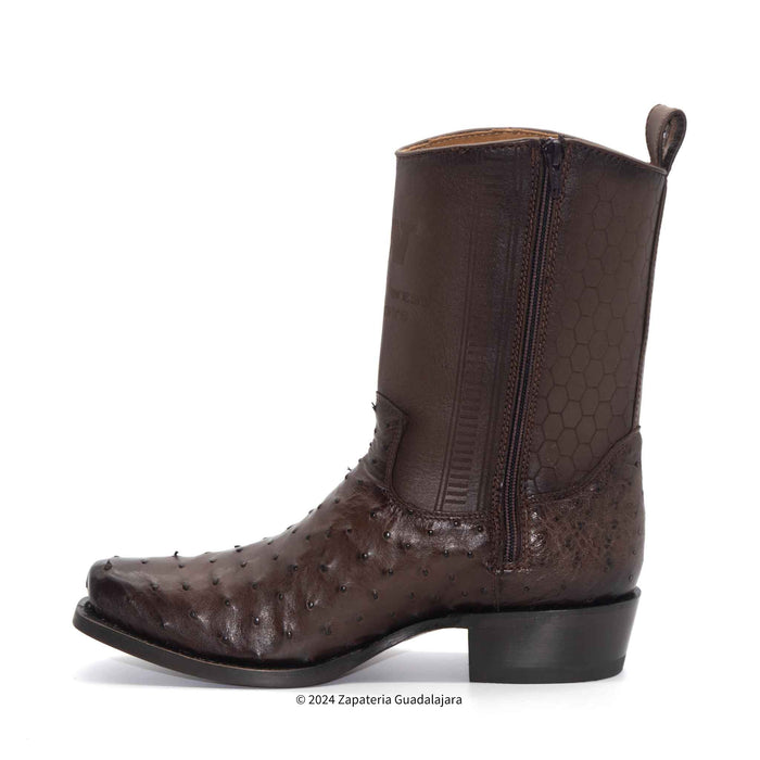 7 TOE FULL QUILL OSTRICH FADED BROWN ZIPPER COWBOY BOOT -258BI0316