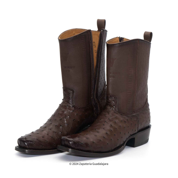 7 TOE FULL QUILL OSTRICH FADED BROWN ZIPPER COWBOY BOOT -258BI0316