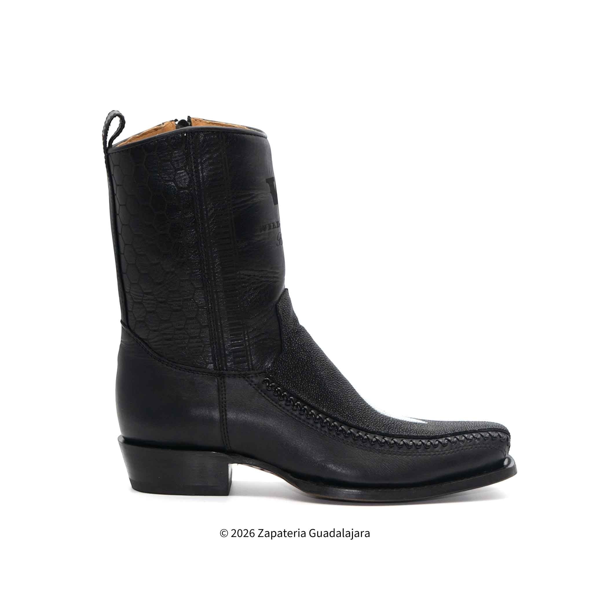 7 Toe Black Stingray Single Stone Cowboy Leather Boot-257BFH1205