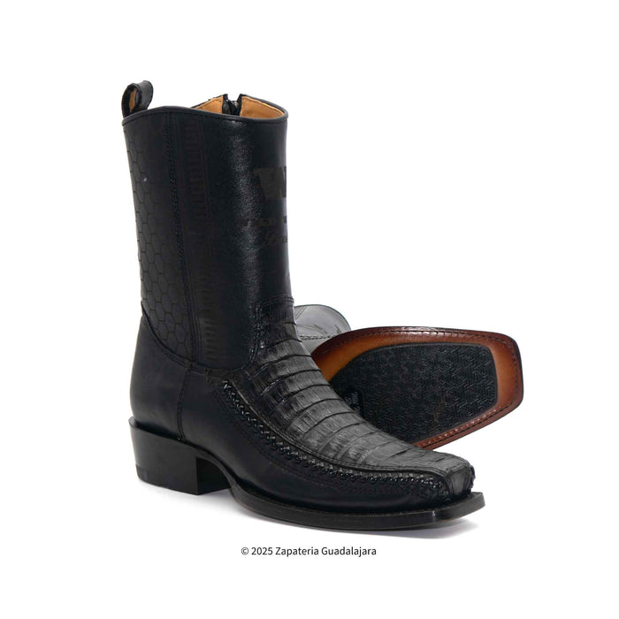 7 Toe Caiman Belly Black Leather Boot-257BFH8205
