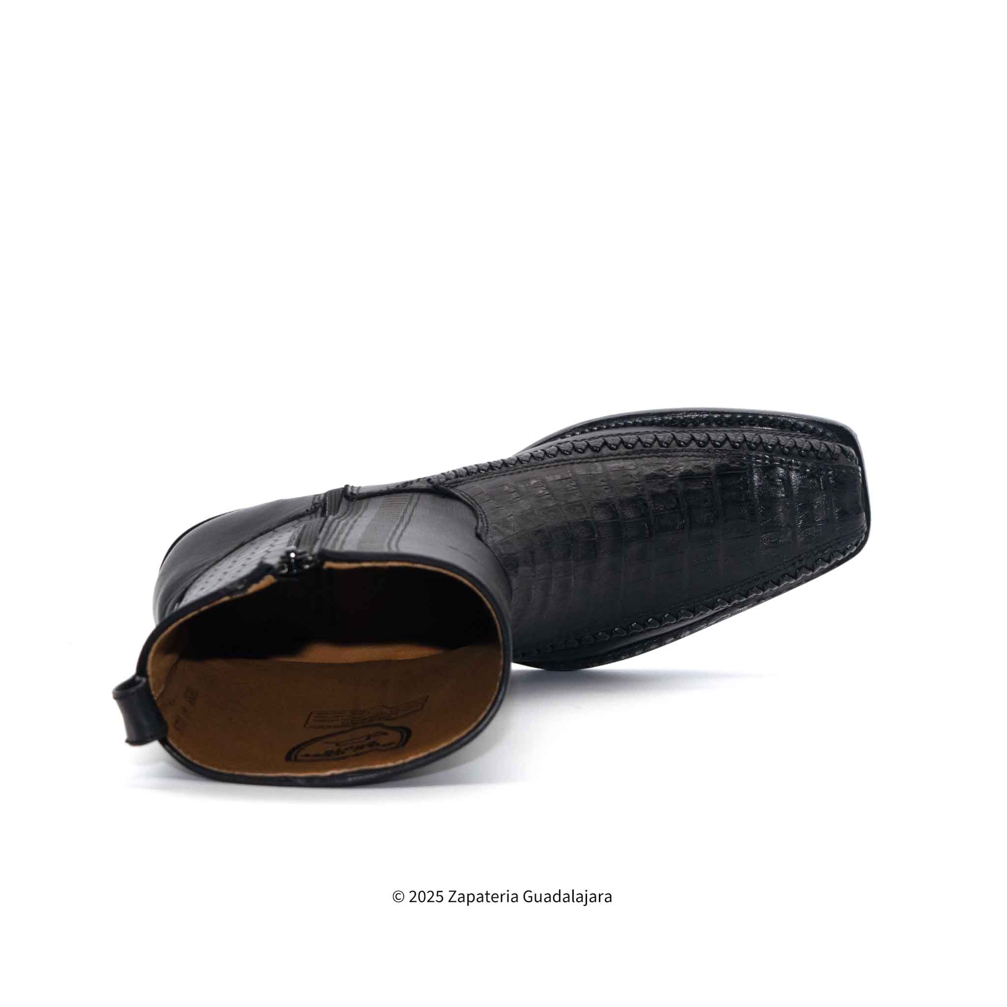 7 Toe Caiman Belly Black Leather Boot-257BFH8205 | Genuine Leather