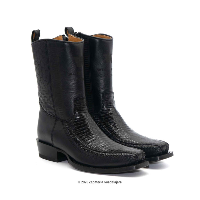 7 Toe Lizard Teju Black Leather Boot-257BFH0705