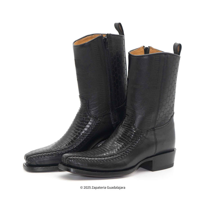 7 Toe Lizard Teju Black Leather Boot-257BFH0705