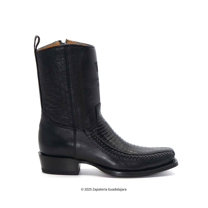 7 Toe Lizard Teju Black Leather Boot-257BFH0705