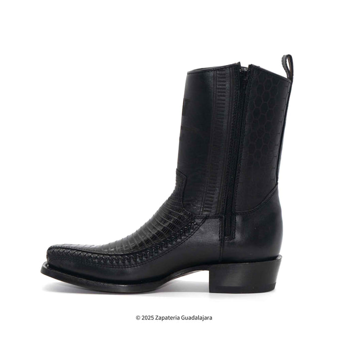 7 Toe Lizard Teju Black Leather Boot-257BFH0705