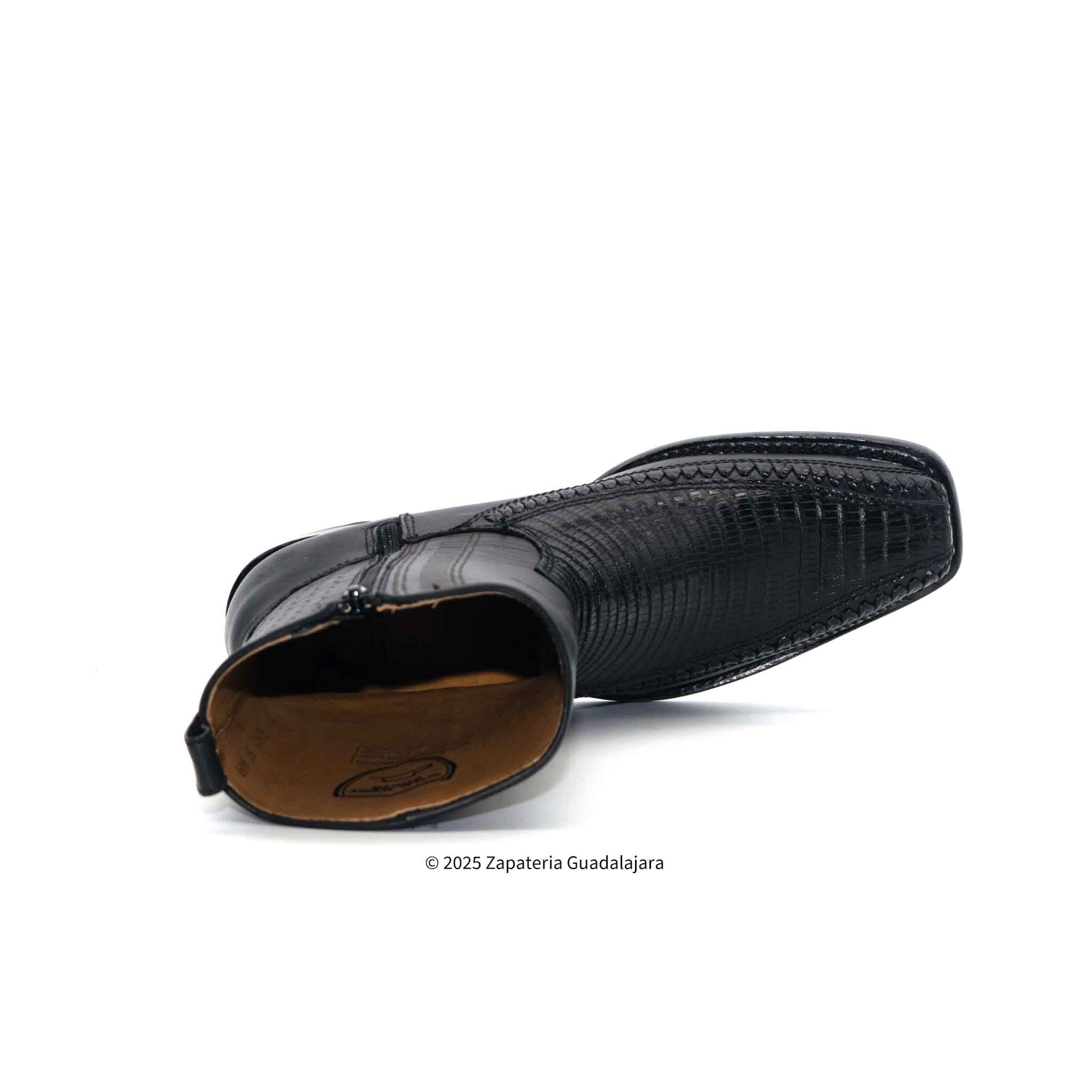 7 Toe Lizard Teju Black Leather Boot-257BFH0705 | Genuine Leather