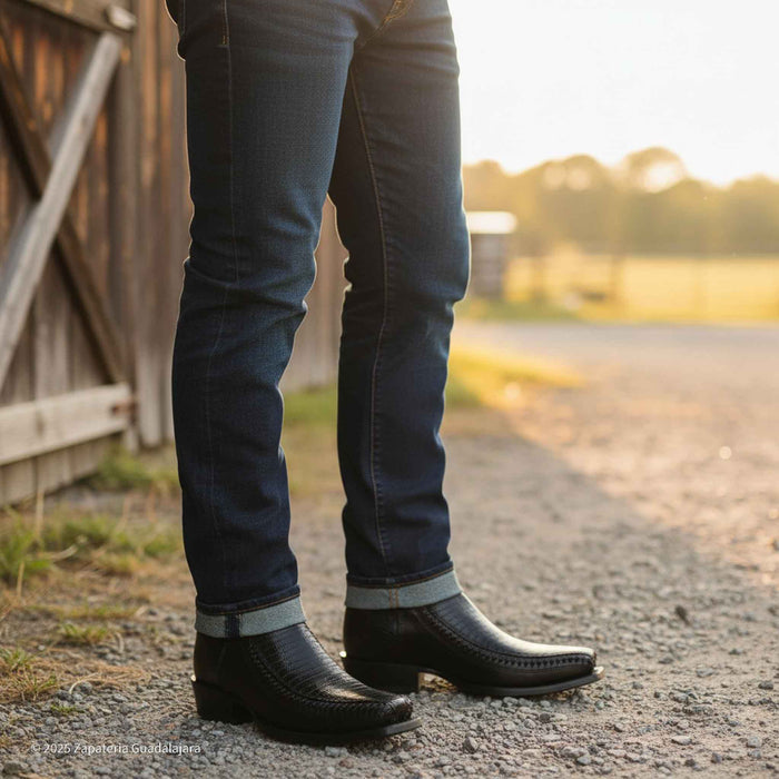 7 Toe Lizard Teju Black Leather Boot-257BFH0705