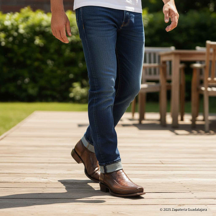 7 Toe Ostrich Faded Brown Leather Boot-257BFH0316