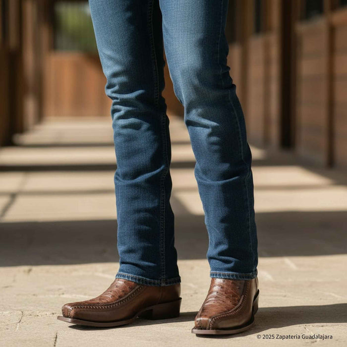 7 Toe Ostrich Faded Brown Leather Boot-257BFH0316