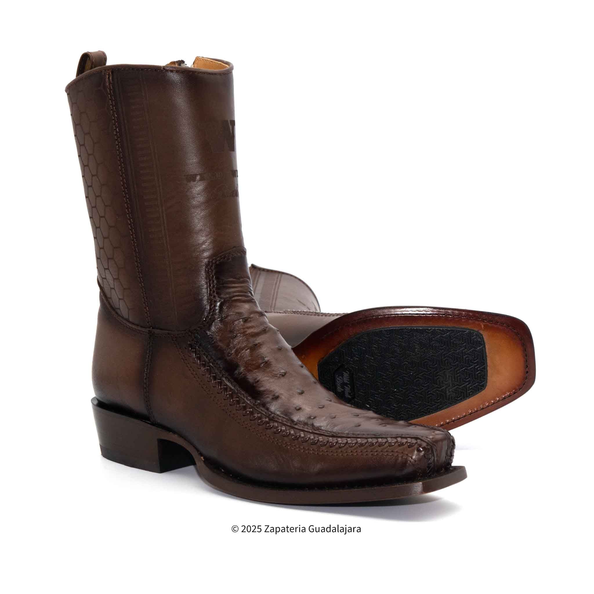7 Toe Ostrich Faded Brown Leather Boot-257BFH0316 | Genuine