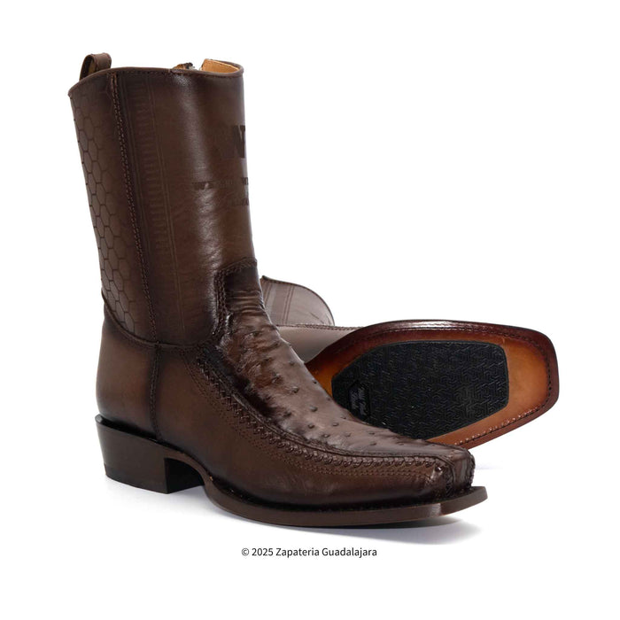 7 Toe Ostrich Faded Brown Leather Boot-257BFH0316