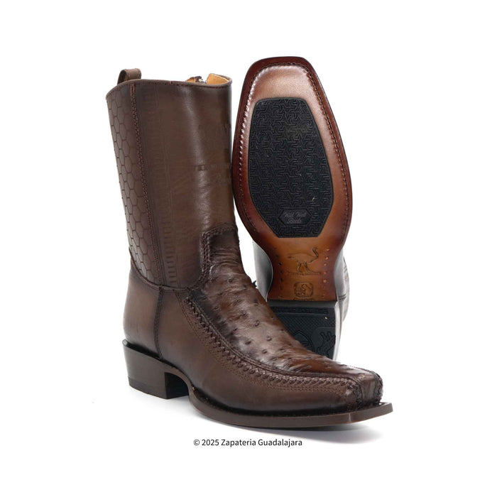 7 Toe Ostrich Faded Brown Leather Boot-257BFH0316
