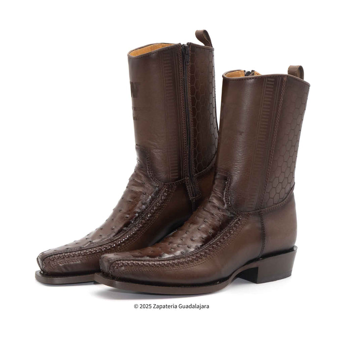 7 Toe Ostrich Faded Brown Leather Boot-257BFH0316