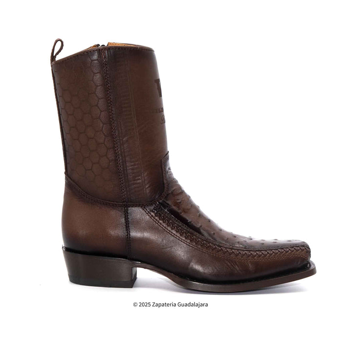 7 Toe Ostrich Faded Brown Leather Boot-257BFH0316