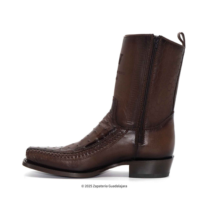7 Toe Ostrich Faded Brown Leather Boot-257BFH0316