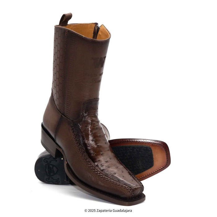 7 Toe Ostrich Faded Brown Leather Boot-257BFH0316