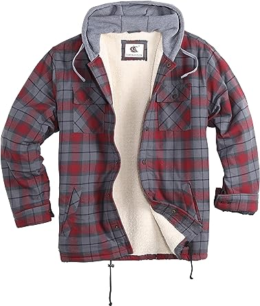 FLANNEL QUILTED SHERPA LINED JACKET/HOODED (MERLOT/GREY #8)