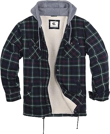FLANNEL QUILTED SHERPA LINED JACKET/HOODED (GREEN/NAVY/BLACK #11)