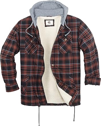 FLANNEL QUILTED SHERPA LINED JACKET/HOODED (RUSSET BROWN/BLACK #6)