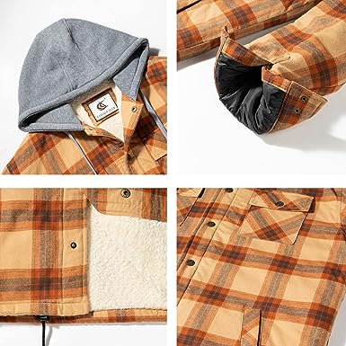FLANNEL QUILTED SHERPA LINED JACKET/HOODED (BROWN #4)