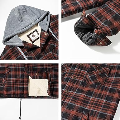 FLANNEL QUILTED SHERPA LINED JACKET/HOODED (RUSSET BROWN/BLACK #6)