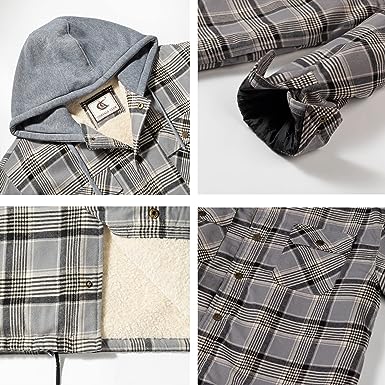 FLANNEL QUILTED SHERPA LINED JACKET/HOODED (BLACK/WHITE #13)