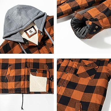 FLANNEL QUILTED SHERPA LINED JACKET/HOODED (BROW/BLACK #12)