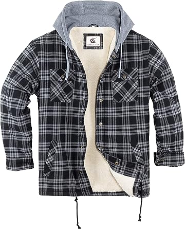 FLANNEL QUILTED SHERPA LINED JACKET/HOODED (BLACK/GREY #9)