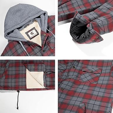 FLANNEL QUILTED SHERPA LINED JACKET/HOODED (MERLOT/GREY #8)