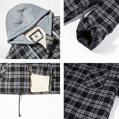 FLANNEL QUILTED SHERPA LINED JACKET/HOODED (BLACK/GREY #9