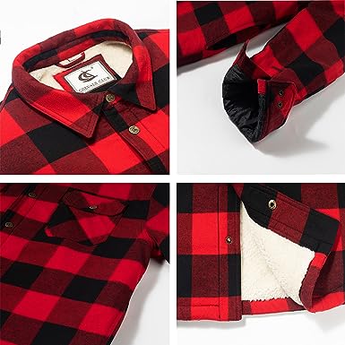 FLANNEL QUILTED SHERPA LINED JACKET (RED/BLACK #3)