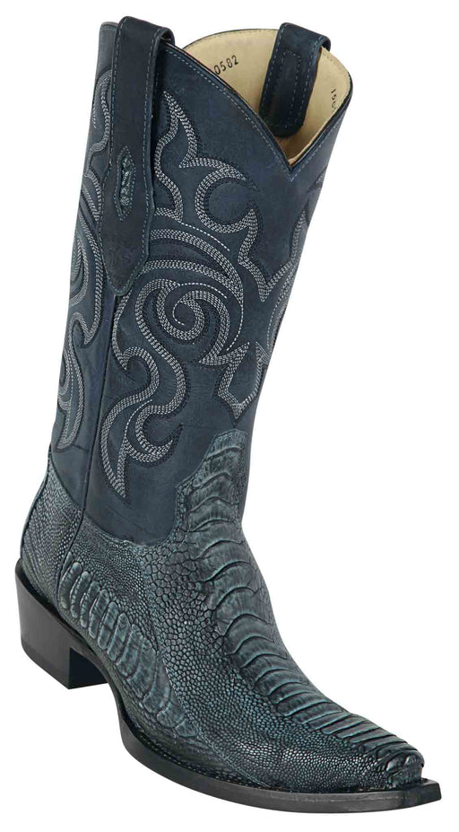 940582 LOS ALTOS BOOTS SNIP TOE OSTRICH LEG RUSTIC BLUE | Genuine Leather Vaquero Boots and Cowboy Hats | Zapateria Guadalajara | Authentic Mexican Western Wear