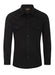 Black button-up shirt with two front pockets on a white background
