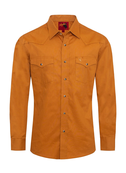 Orange shirt with a collar on a white background