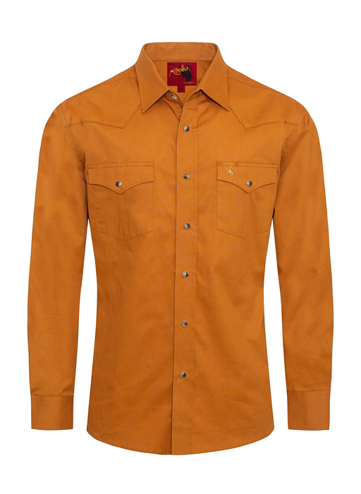 Orange shirt with a collar on a white background