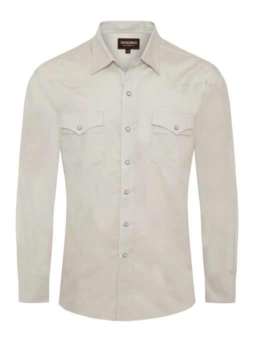 Beige button-up shirt on a white background