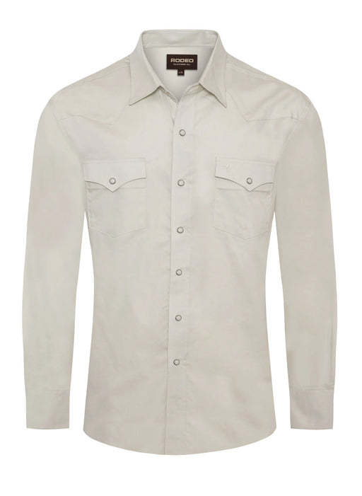 Beige button-up shirt on a white background