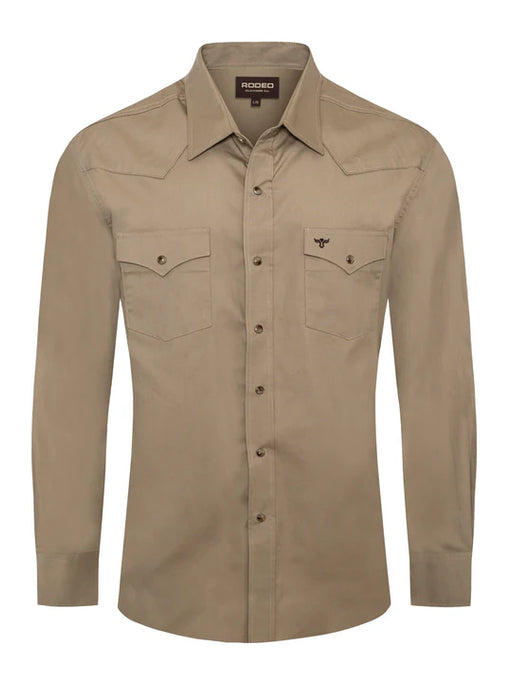 Camisa vaquera solida de manga larga con botones de broche color khaki - AC108L