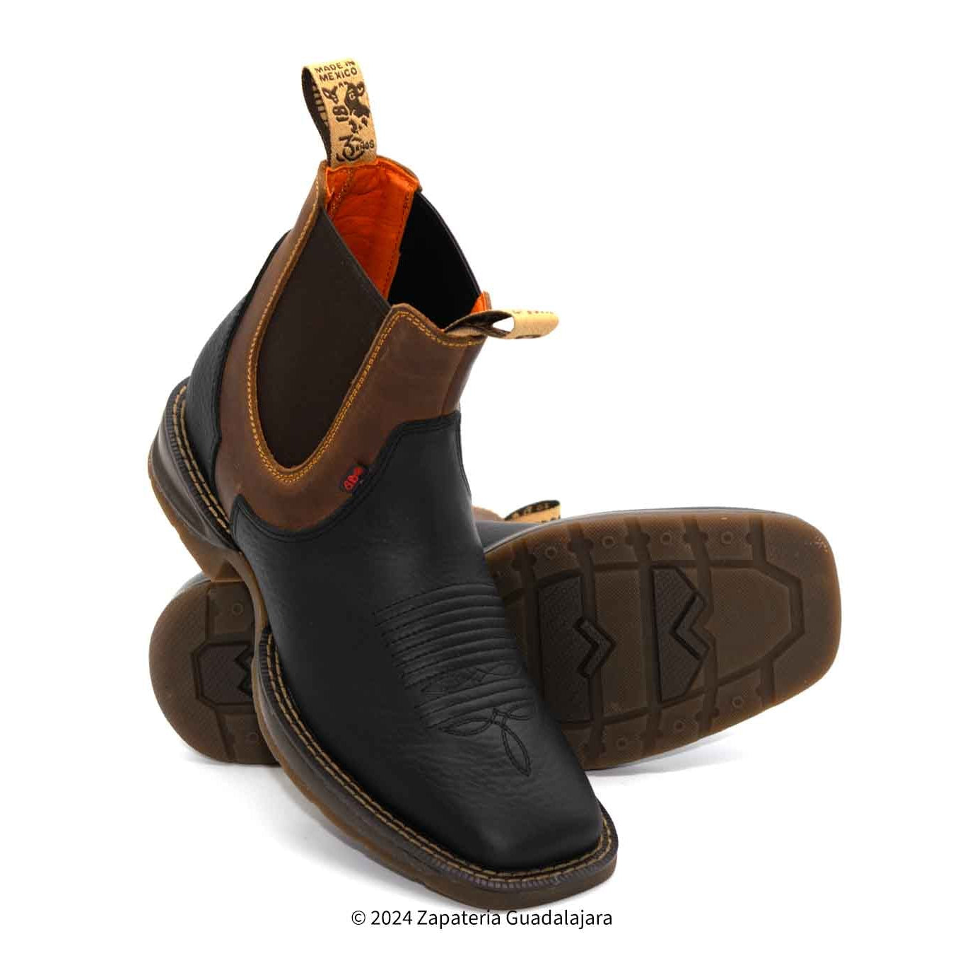 Daydo Mix Rhino Black Square toe rubber sole leather boot-8045