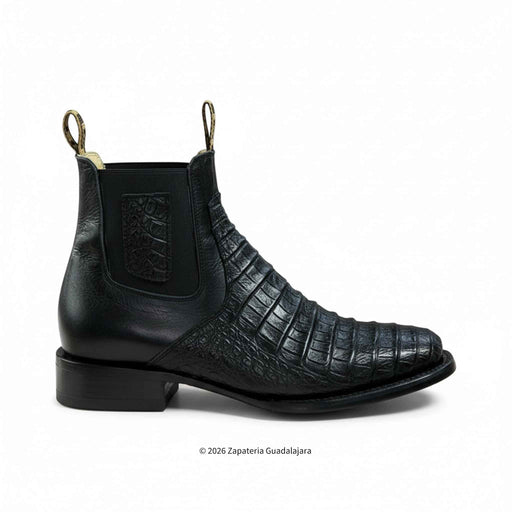black caiman belly leather boots