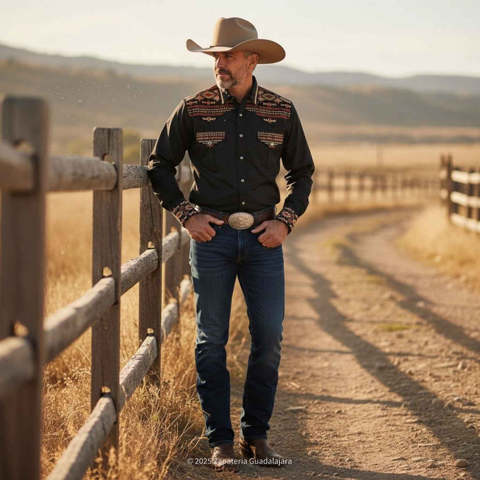 Black Long Sleeve Western Fashion Shirt-LV2212