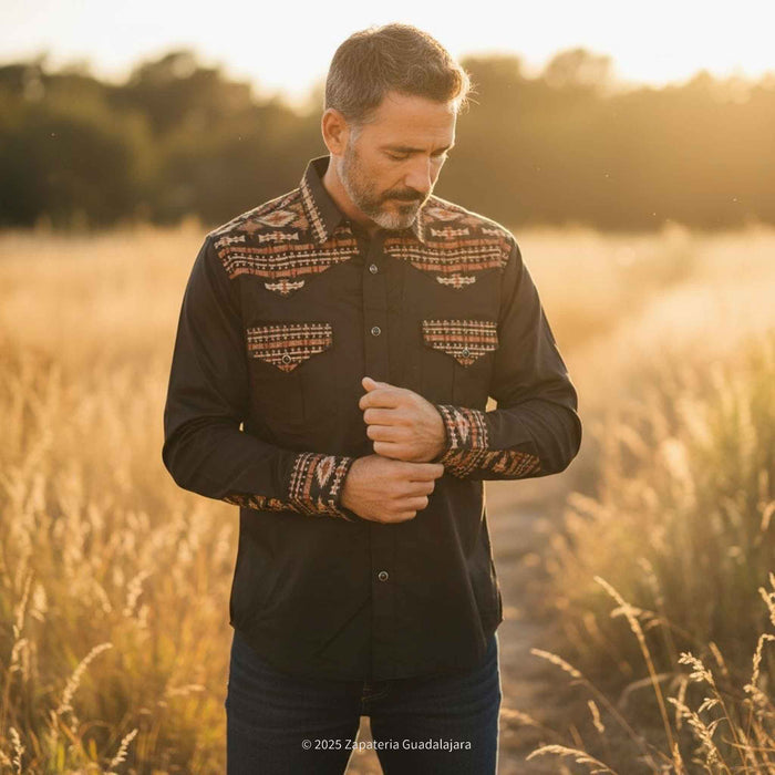 Black Long Sleeve Western Fashion Shirt-LV2212