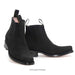 A pair of black suede Chelsea boots with elastic side panels and pull tabs, displayed on a clean white background.