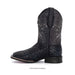 A single black western cowboy boot with a crocodile-embossed textured toe and silver embroidered scrollwork on the shaft, shown against a plain white background.