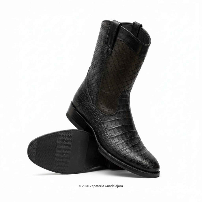 Bota Estampado de Panza de Caimán estilo Roper color negro