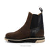 Brown and black leather boot on a white background